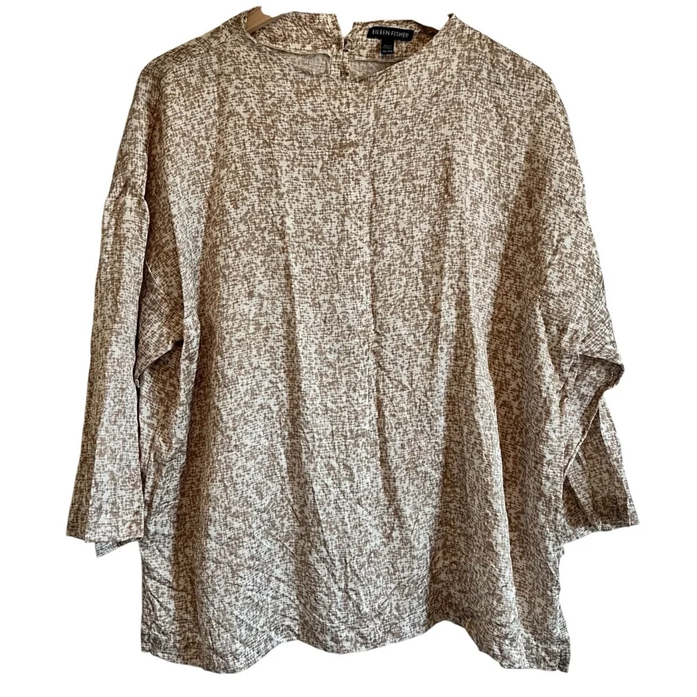Eileen Fisher Textured Cream and Brown Top - Picture 1 of 6